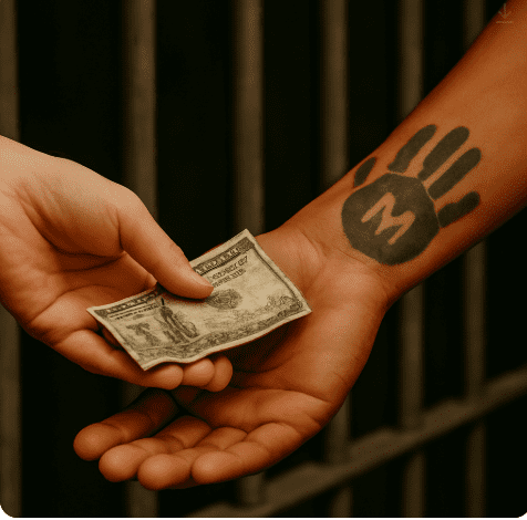 A La Eme member receiving money.