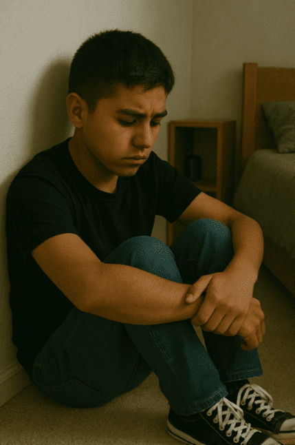 Teenage boy looking sad.