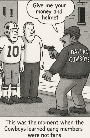 Cartoon of Oxnard Colonia Chiques robbery
