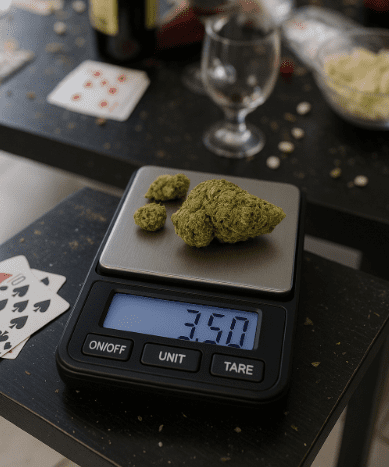 Marijuana on a scale.