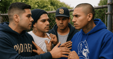 Gang members fighting.