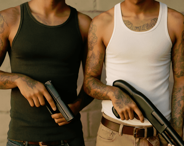 Gang members holding guns