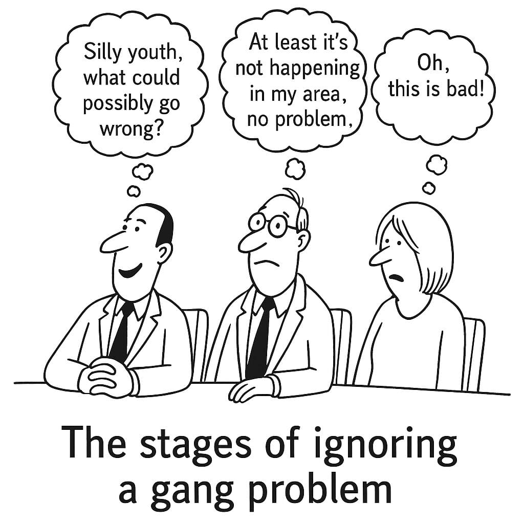 The Evolution of Gang Violence: From Tagging to Organized Crime cartoon