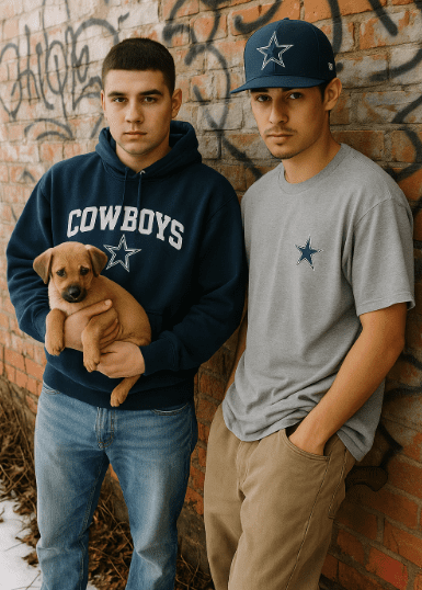 Gang members with a puppy