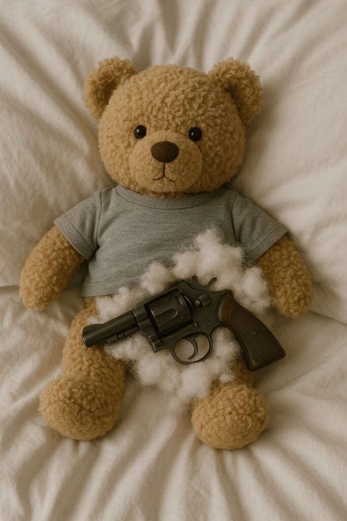 Stuffed bear and gun